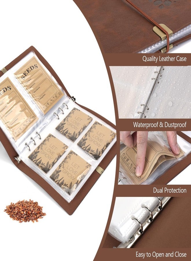 MultiOutools Seed Storage Organizer, Seed Packet Organizer Binder with 80Pcs Garden Seeds Storage Envelopes and 40 Clear Pocket Sheet Protectors for Protecting Vegetable Seeds (Brown, 9.1 x 6.5inch) - Image 4