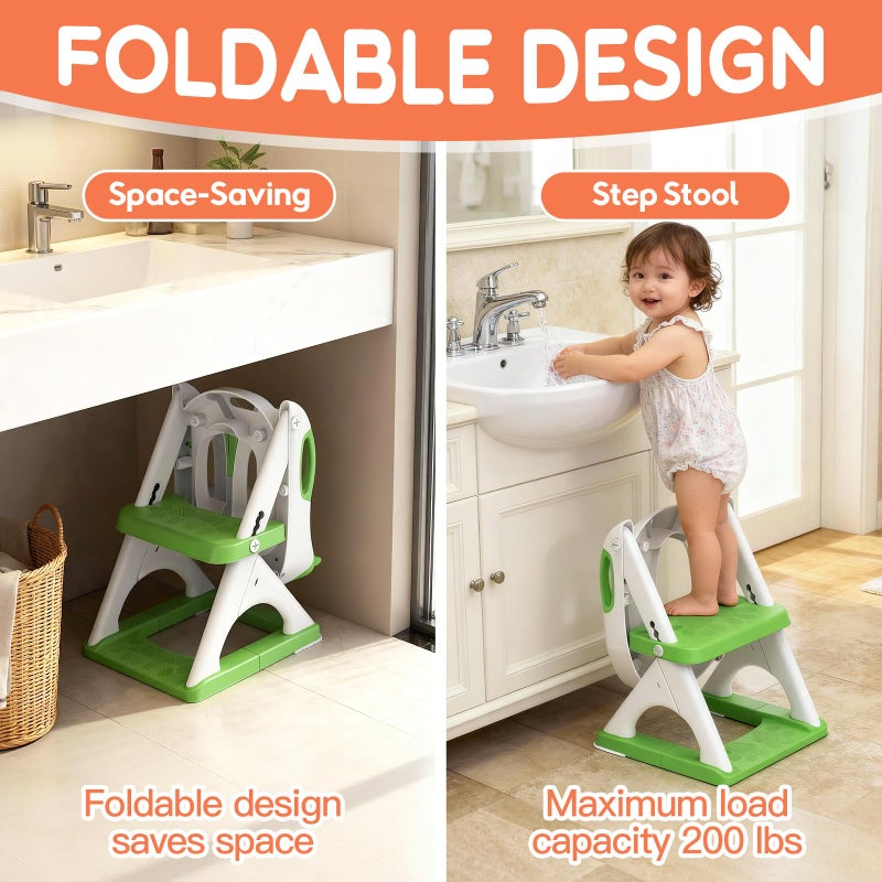 SKYROKU Potty Training Seat for Toddlers â€“ 2-in-1 Adjustable potty ladder with Step Stool, Anti-Slip Cushion, Splash Guard & Extra-Wide Pedals, Supports 200+ lbs, Ideal for Boys & Girls (8899-Green) - Image 3