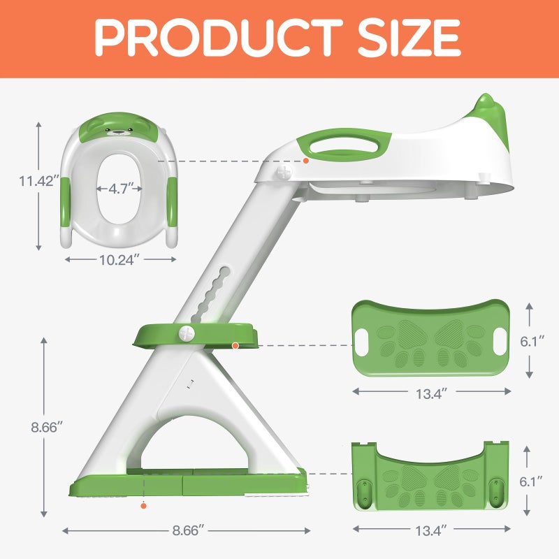 SKYROKU Potty Training Seat for Toddlers â€“ 2-in-1 Adjustable potty ladder with Step Stool, Anti-Slip Cushion, Splash Guard & Extra-Wide Pedals, Supports 200+ lbs, Ideal for Boys & Girls (8899-Green) - Image 4
