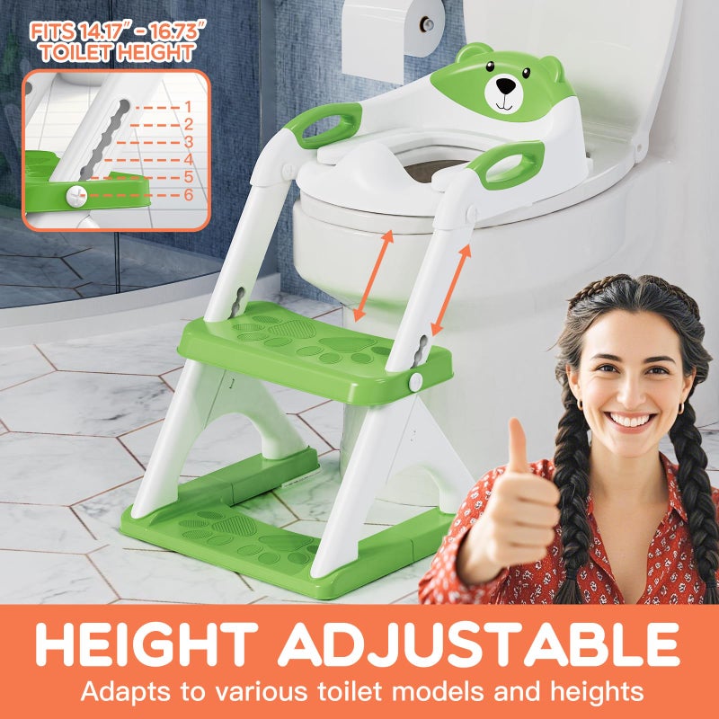 SKYROKU Potty Training Seat for Toddlers â€“ 2-in-1 Adjustable potty ladder with Step Stool, Anti-Slip Cushion, Splash Guard & Extra-Wide Pedals, Supports 200+ lbs, Ideal for Boys & Girls (8899-Green) - Image 5