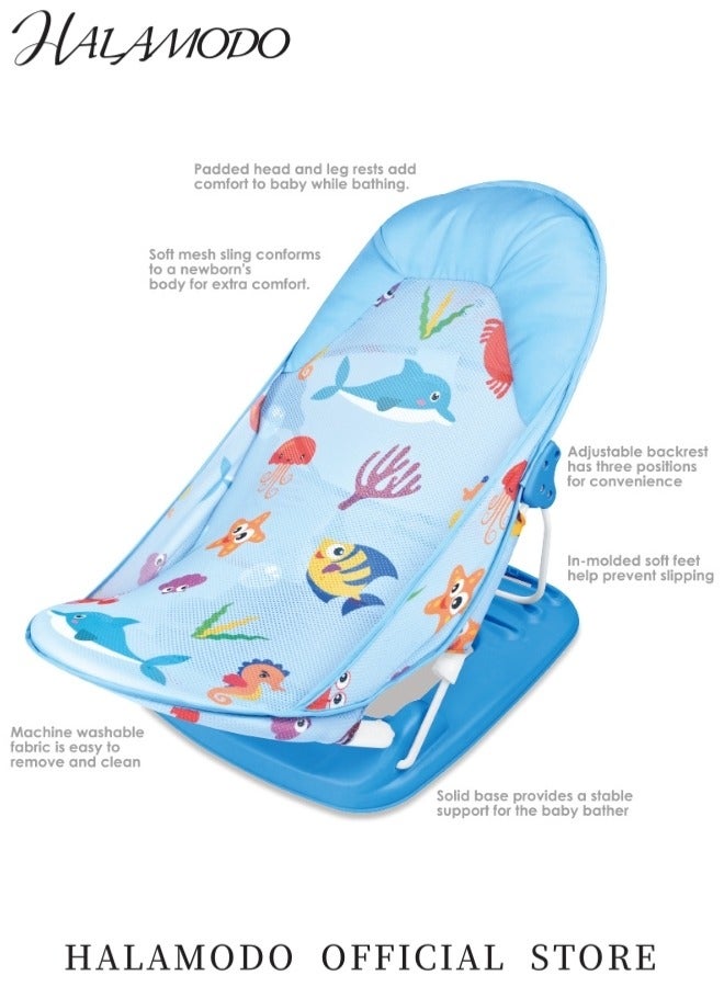 هالامودو مقعد استحمام الأطفال الرضع القابل للطي مسند استحمام قابل للتعديل لحوض الاستحمام أو حوض الاستحمام مقعد استحمام الأطفال مع 3 وضعيات إمالة لحديثي الولادة والرضع والأطفال من 0-12 شهرًا - Image 3