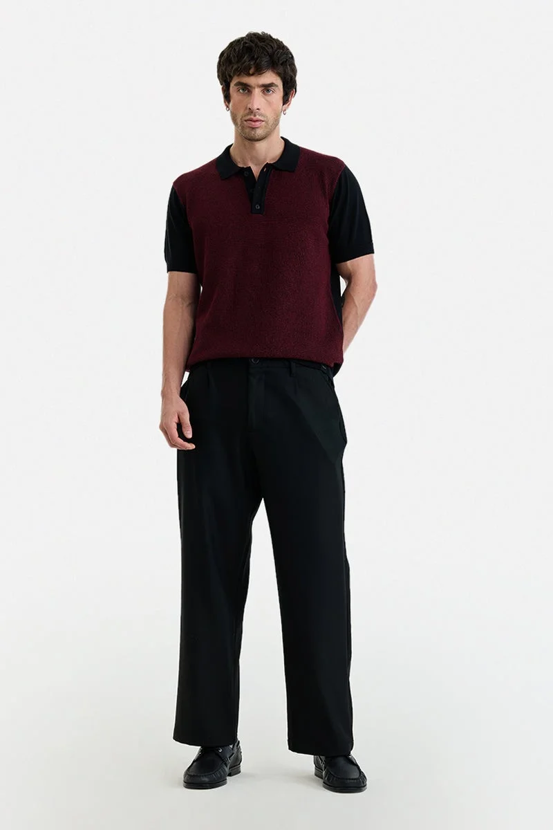 سنيتش Black Textured Half Sleeve Regular Fit T-Shirt