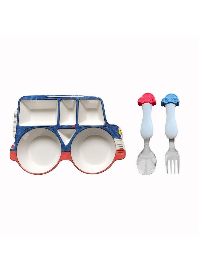 ARI MES - Divided Car Plate for Toddlers with Spoon and Fork - Fun, BPA-Free, Shatter- Resistant, Lightweight, Picky Eaters Kids Dinnerware Set, Children's Utensils - Image 1