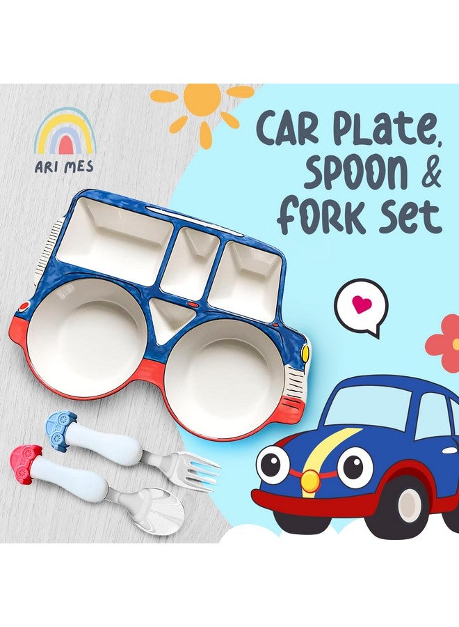 ARI MES - Divided Car Plate for Toddlers with Spoon and Fork - Fun, BPA-Free, Shatter- Resistant, Lightweight, Picky Eaters Kids Dinnerware Set, Children's Utensils - Image 3