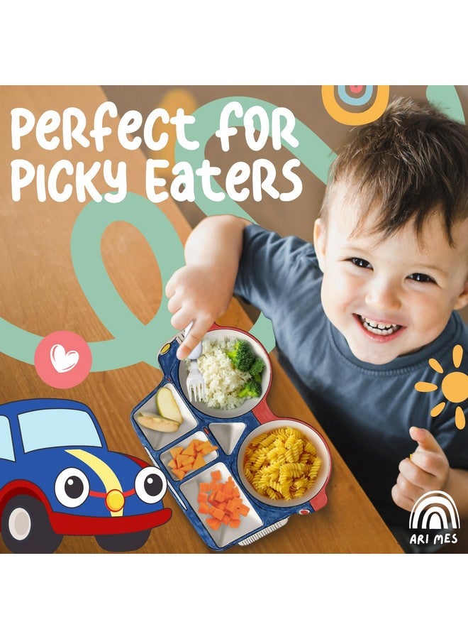 ARI MES - Divided Car Plate for Toddlers with Spoon and Fork - Fun, BPA-Free, Shatter- Resistant, Lightweight, Picky Eaters Kids Dinnerware Set, Children's Utensils - Image 2