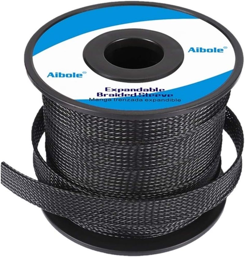 100Ft-3/8inch PET Expandable Braided Wire Sleeving,Wire Loom Cable Sleeve for TV,Computer,Home Theater,Automotive,Home Industrial,Electrical Wires,Chemical,Protect Cat from Chewing Cords,Black