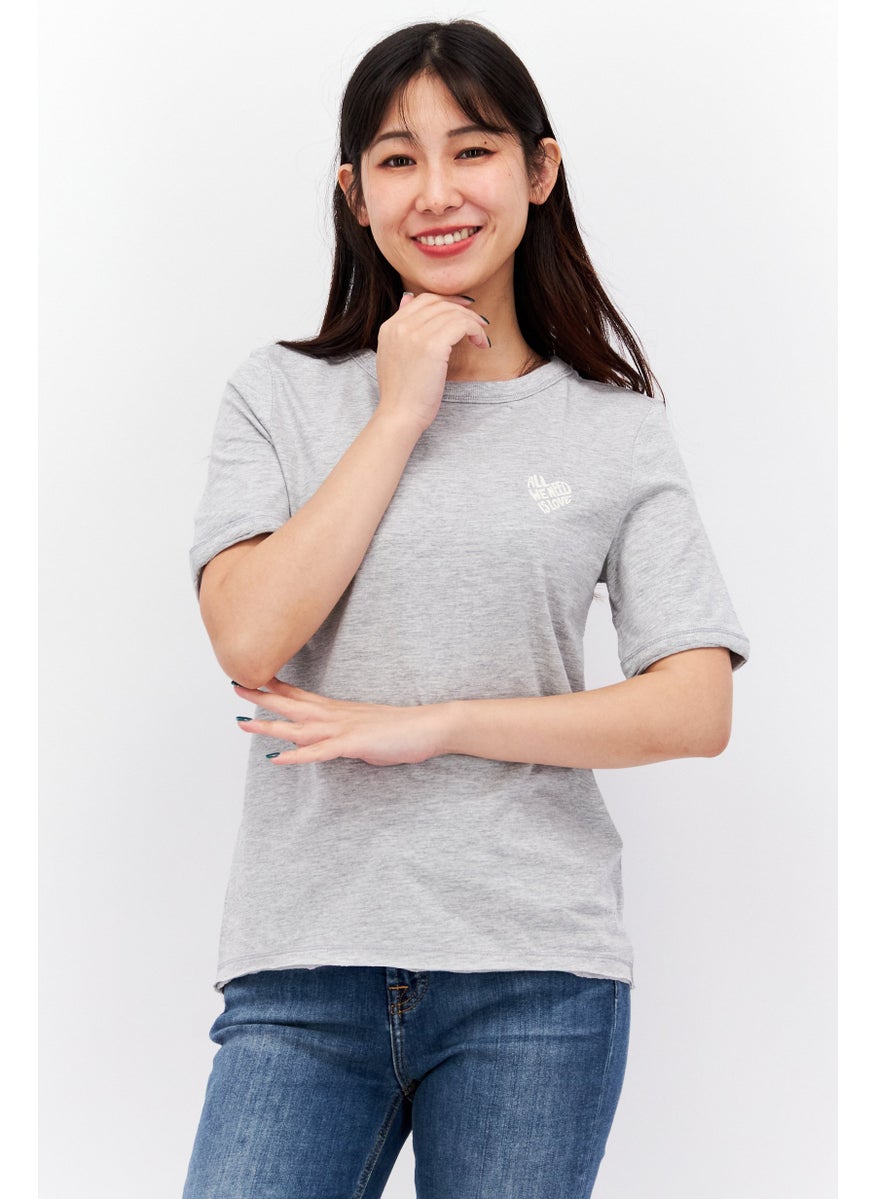 ESPRIT - Women Round Neck Short Sleeve Heather T-Shirt, Grey - Image 1
