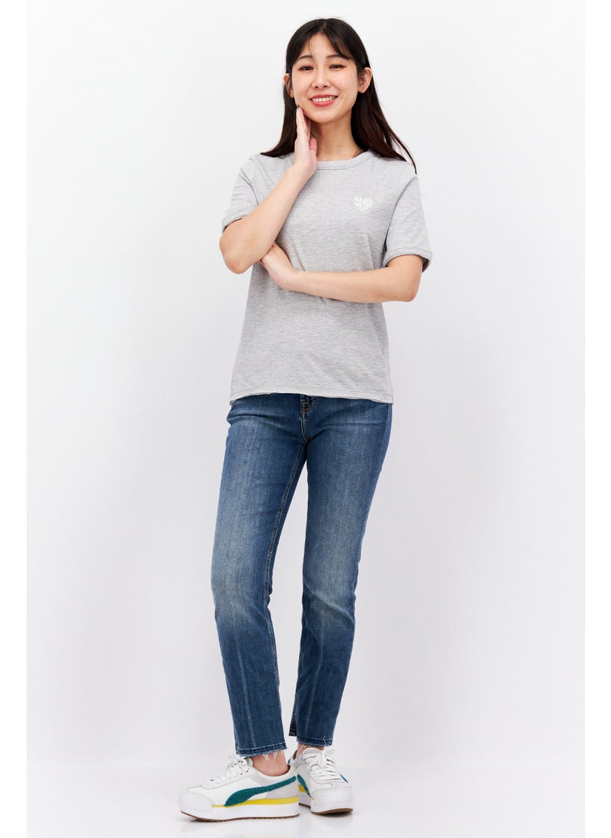 ESPRIT - Women Round Neck Short Sleeve Heather T-Shirt, Grey - Image 1