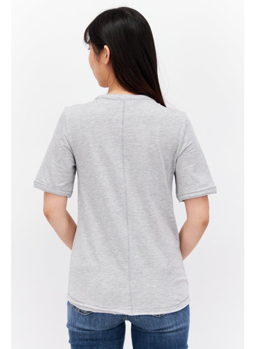 ESPRIT - Women Round Neck Short Sleeve Heather T-Shirt, Grey - Image 1