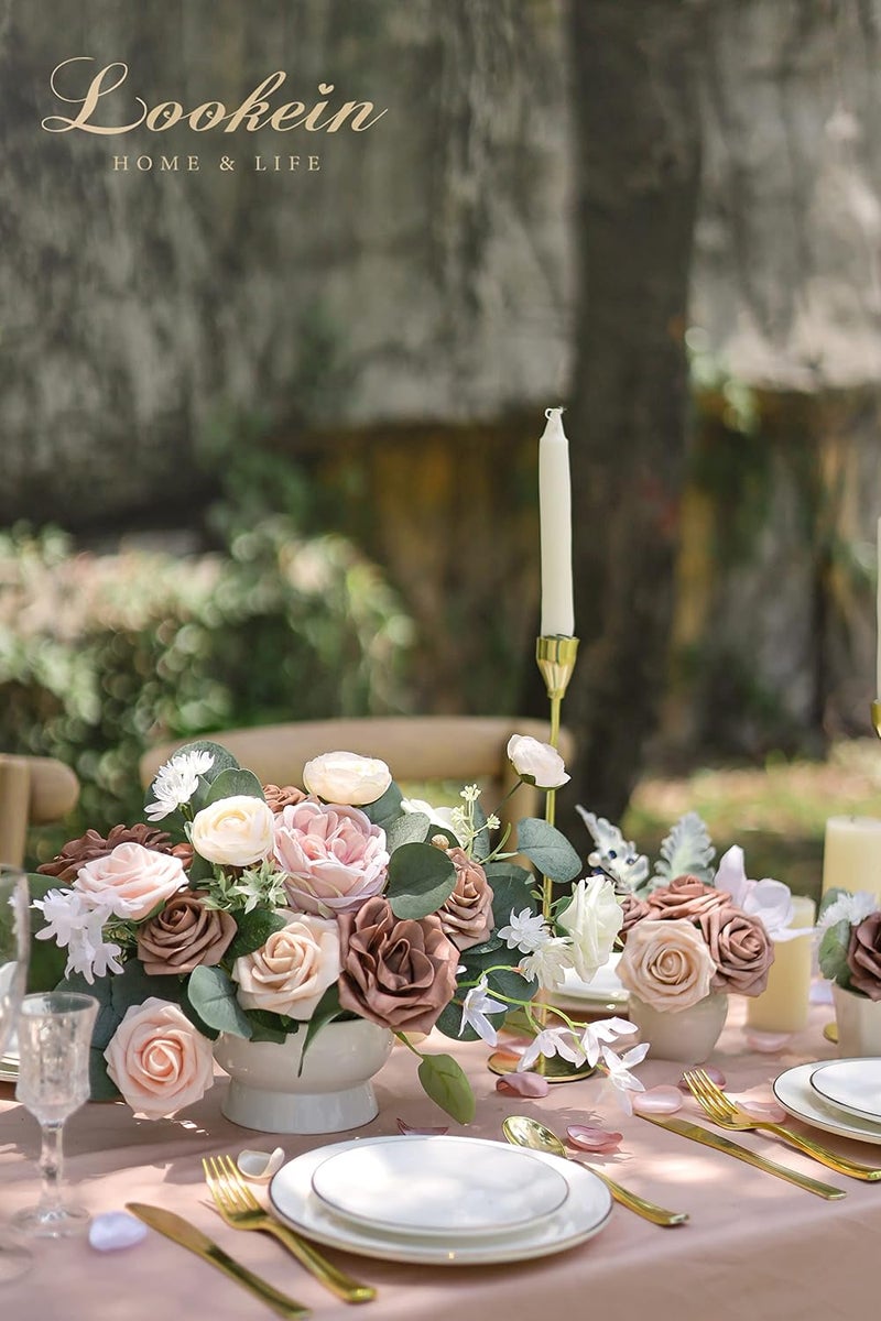 Lookein Artificial Flowers for DIY Wedding Decoration Bridal Bouquet Table Centerpieces Flower Wreaths Aisle Decoration Home Decor, Elegant Dusty Rose - Image 4