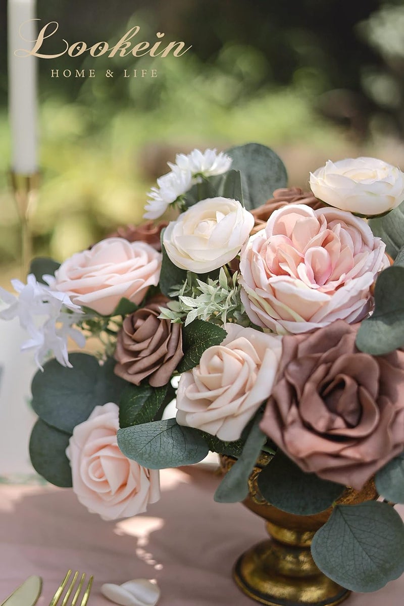 Lookein Artificial Flowers for DIY Wedding Decoration Bridal Bouquet Table Centerpieces Flower Wreaths Aisle Decoration Home Decor, Elegant Dusty Rose - Image 5