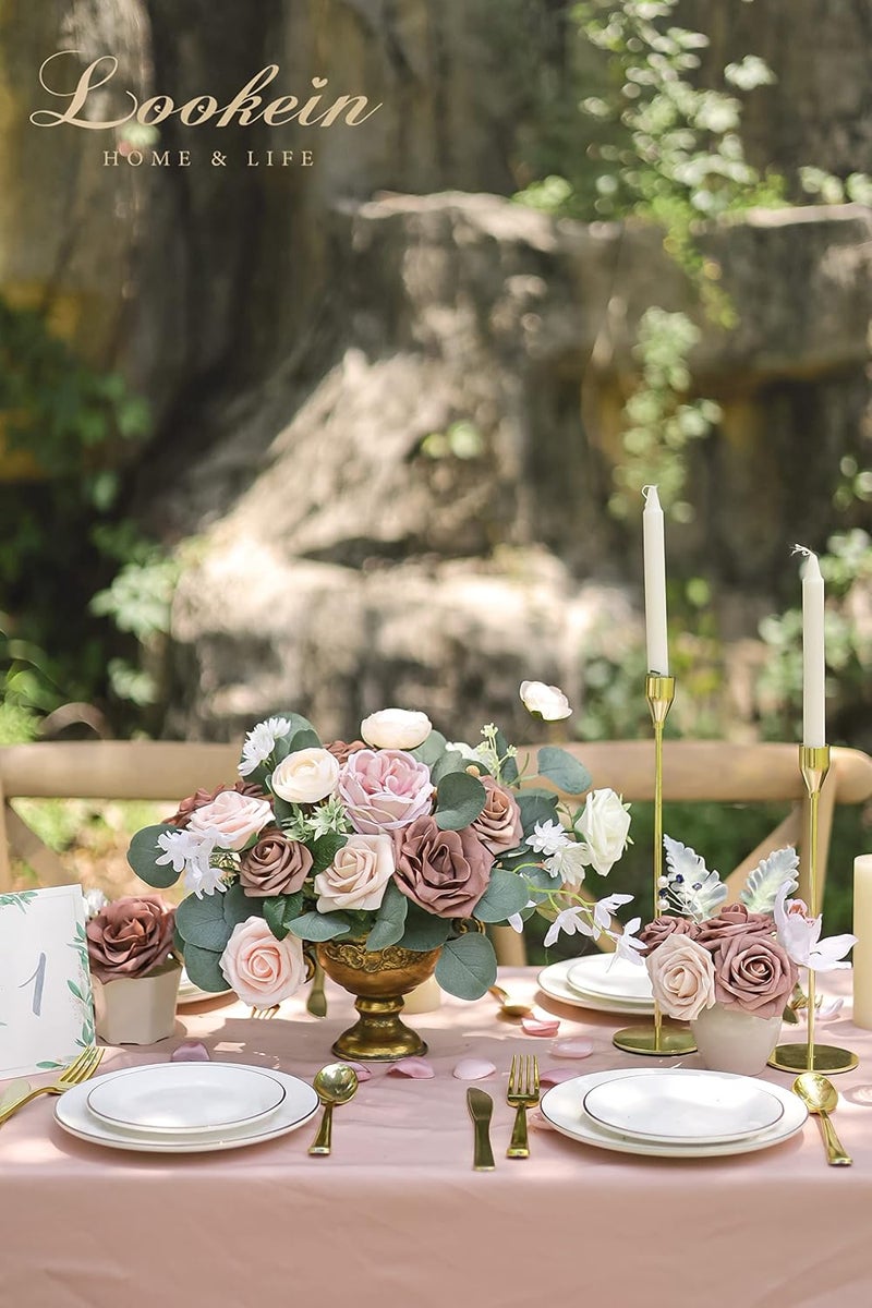 Lookein Artificial Flowers for DIY Wedding Decoration Bridal Bouquet Table Centerpieces Flower Wreaths Aisle Decoration Home Decor, Elegant Dusty Rose - Image 3