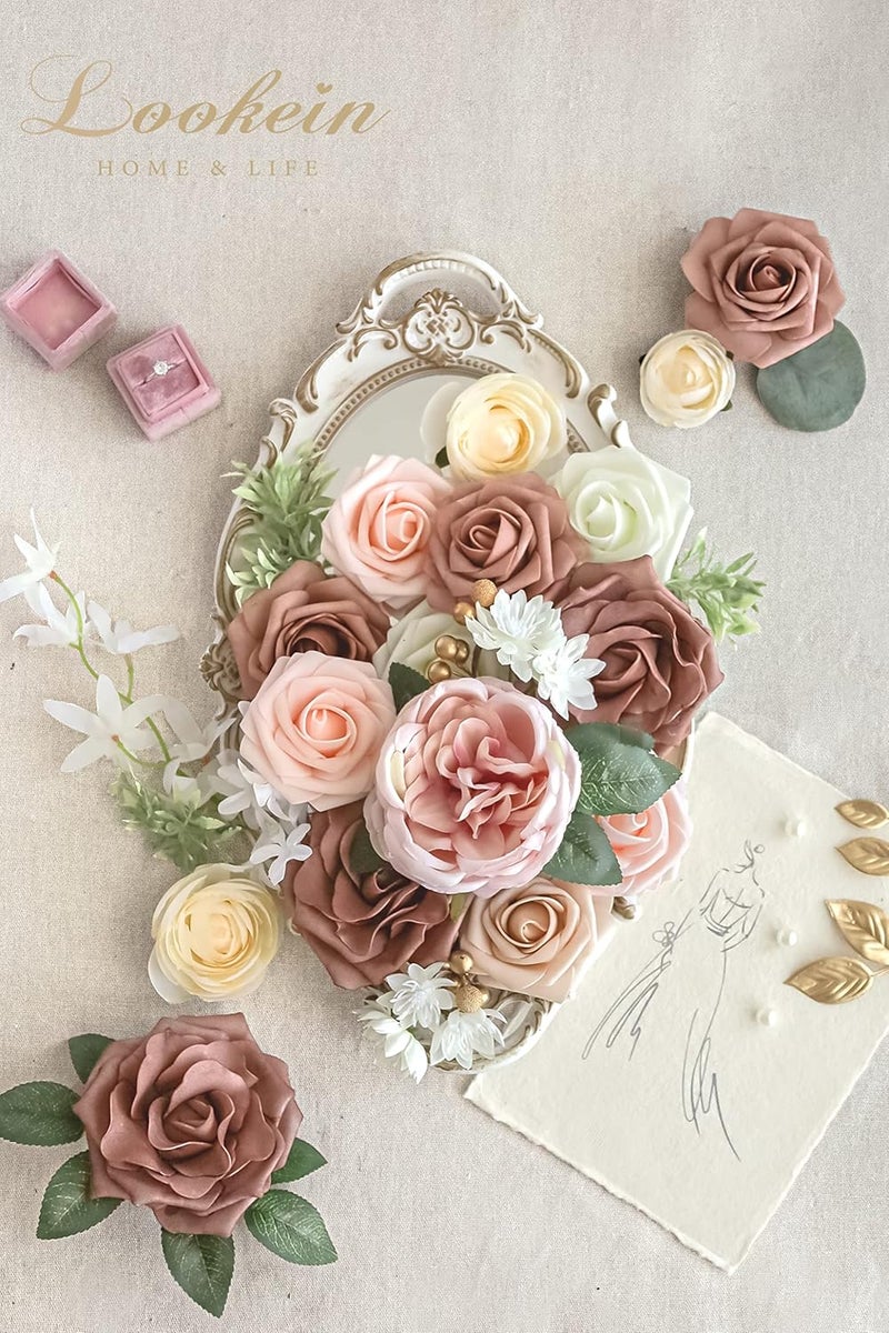 Lookein Artificial Flowers for DIY Wedding Decoration Bridal Bouquet Table Centerpieces Flower Wreaths Aisle Decoration Home Decor, Elegant Dusty Rose - Image 2