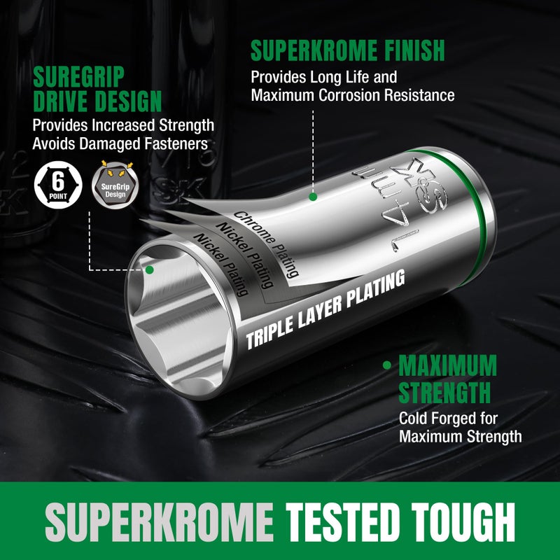 SK طقم مفاتيح SK 1/4" مع رافعة 160-P، 30 قطعة، مقياس متري، تشطيب سوبر كروم، بناء CR-V ممتاز، مع منظم أدوات من رغوة EVA - Image 3