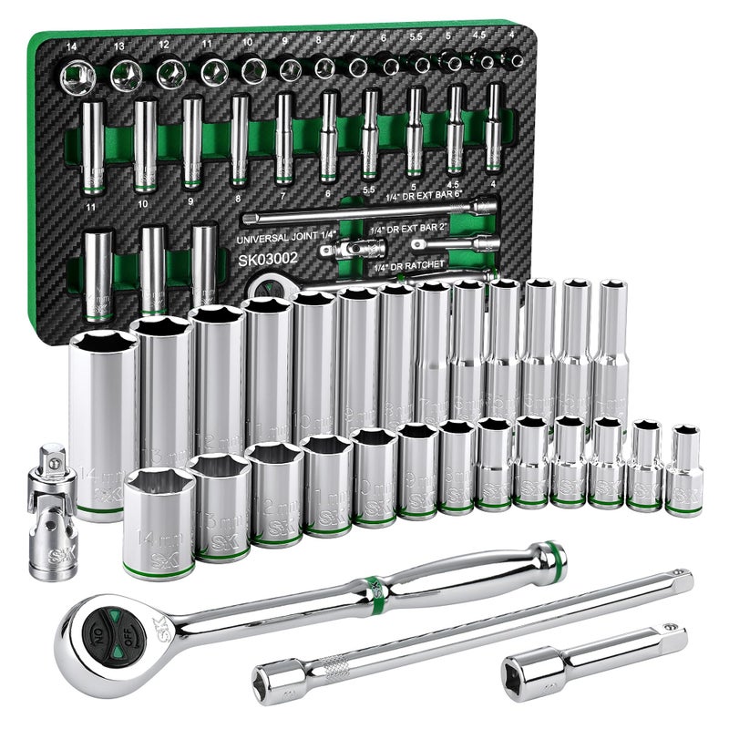 SK طقم مفاتيح SK 1/4" مع رافعة 160-P، 30 قطعة، مقياس متري، تشطيب سوبر كروم، بناء CR-V ممتاز، مع منظم أدوات من رغوة EVA - Image 1