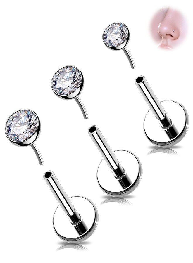 Melighting 3PCS 20G Threadless Push in Nose Studs, Nose Rings Set Stainless Steel 316L Clear 2/2.5/3 mm CZ, 6 mm Flat Back Earring, Helix Cartilage Lobe Labret Tragus Piercing Jewerly for Women - Image 1