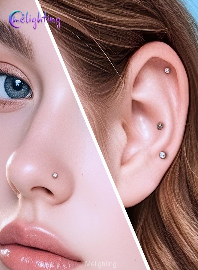 Melighting 3PCS 20G Threadless Push in Nose Studs, Nose Rings Set Stainless Steel 316L Clear 2/2.5/3 mm CZ, 6 mm Flat Back Earring, Helix Cartilage Lobe Labret Tragus Piercing Jewerly for Women - Image 4