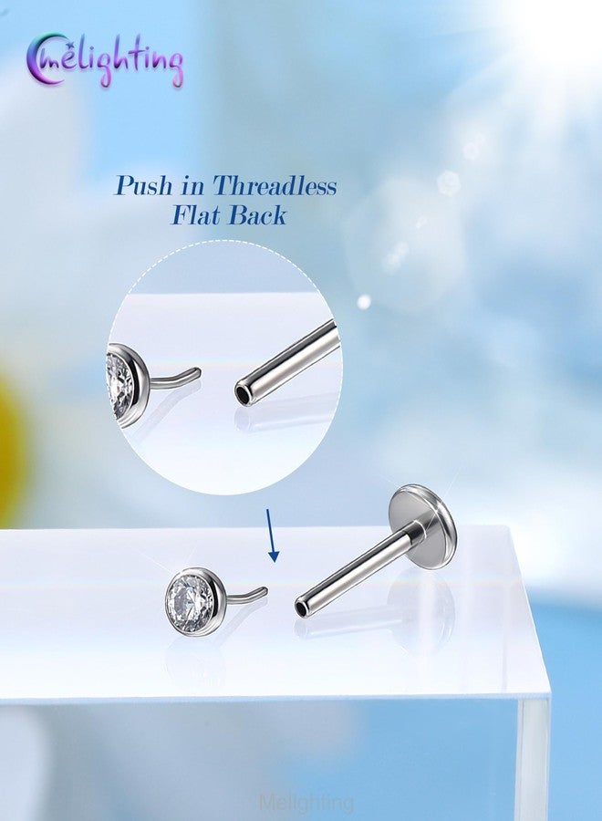 Melighting 3PCS 20G Threadless Push in Nose Studs, Nose Rings Set Stainless Steel 316L Clear 2/2.5/3 mm CZ, 6 mm Flat Back Earring, Helix Cartilage Lobe Labret Tragus Piercing Jewerly for Women - Image 5