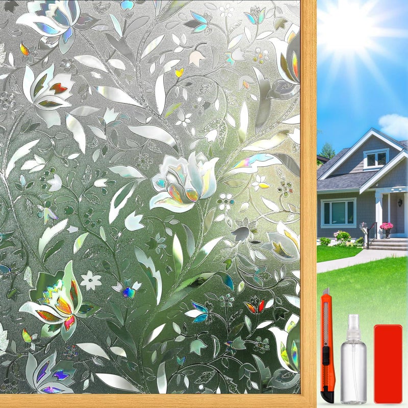 Reusable Static Cling Rainbow Window Privacy Film Decorative Stained Glass Window Clings for Home Glass Doors 175 by 7874