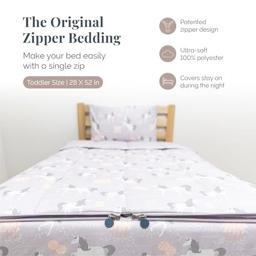 Beddy's Fairytale Unicorn Durable Zipper Bedding for Kids - Bed in a Bag - Purple Sheets & Comforter with Unicorns - Includes Pillowcase and Sham - Easy to Make & Wash - Toddler - Image 2