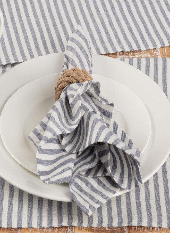 Piper Classics Farmhouse Ticking Stripe Blue Cloth Napkins. Set of 4, 18" x 18" - Image 1