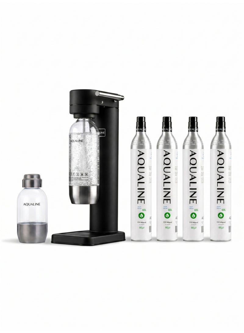 AQUALINE AQUA ONE Premium Soda Maker | Sparkling Water Maker | Stainless Steel Body | Diamond Kit | 4× CO₂ Cylinders | Matte Black - Image 1