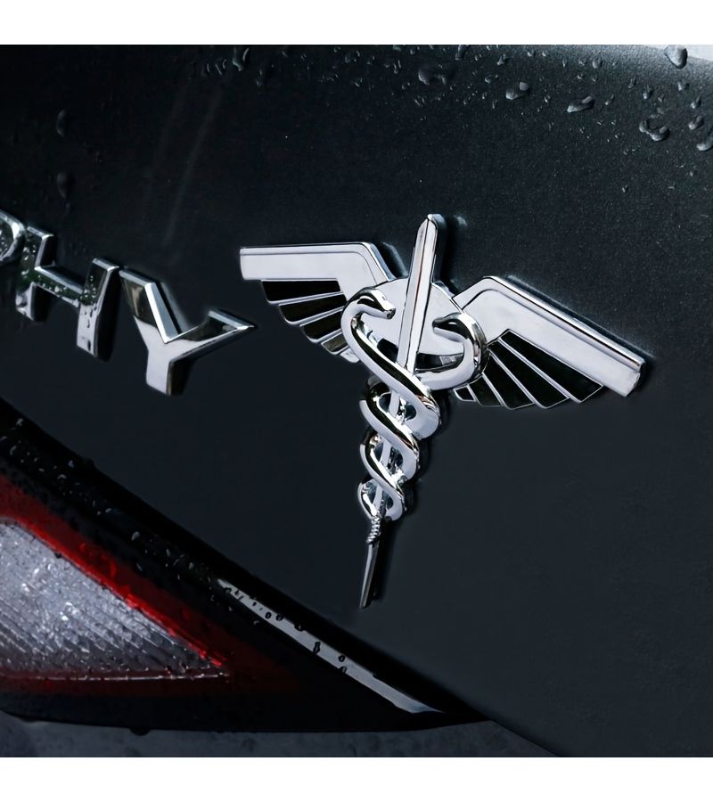 Emergency Ambulance Star Of Life Double Snake Metal Car Emblem Black Self Adhesive Side Tail Badge Auto Modification Decoration - Image 1