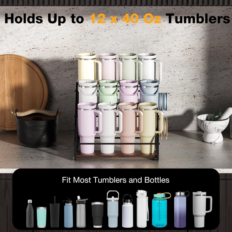 MOJOHAND Water Bottle Organizer for Full Stanley and Others' Large Tumbler Organization, Pantry Kitchen Organizers and Storage for Cup Accessories, Water Bottle Holder Wine Rack - 3 Tier Hold 12 - Image 5