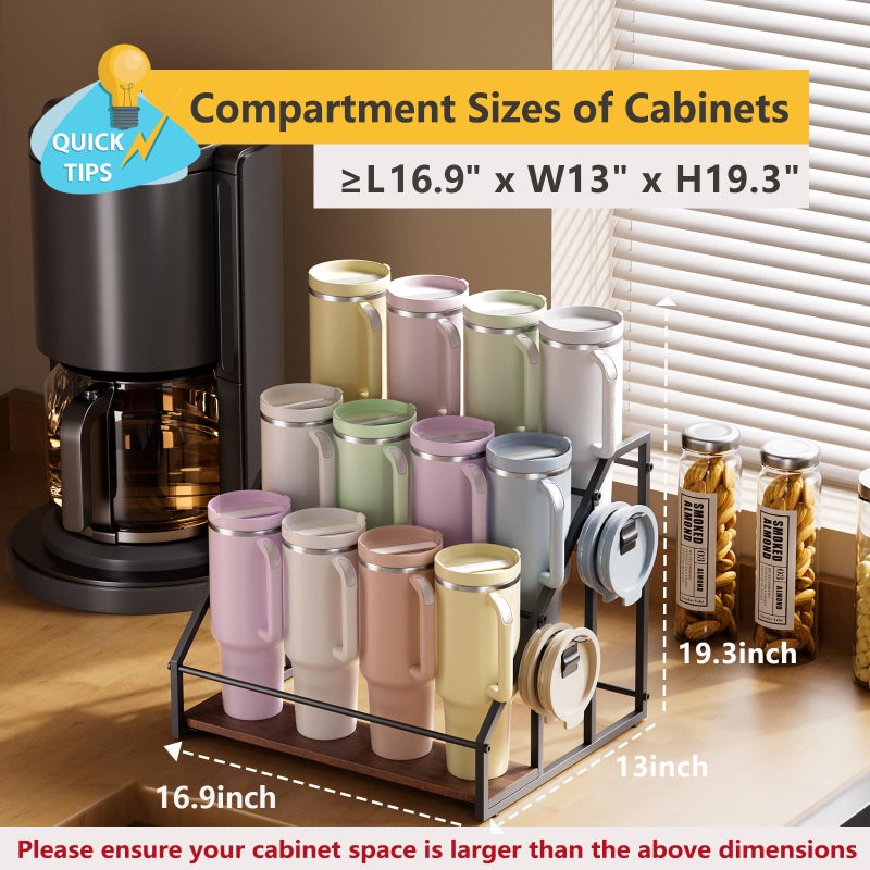 MOJOHAND Water Bottle Organizer for Full Stanley and Others' Large Tumbler Organization, Pantry Kitchen Organizers and Storage for Cup Accessories, Water Bottle Holder Wine Rack - 3 Tier Hold 12 - Image 3