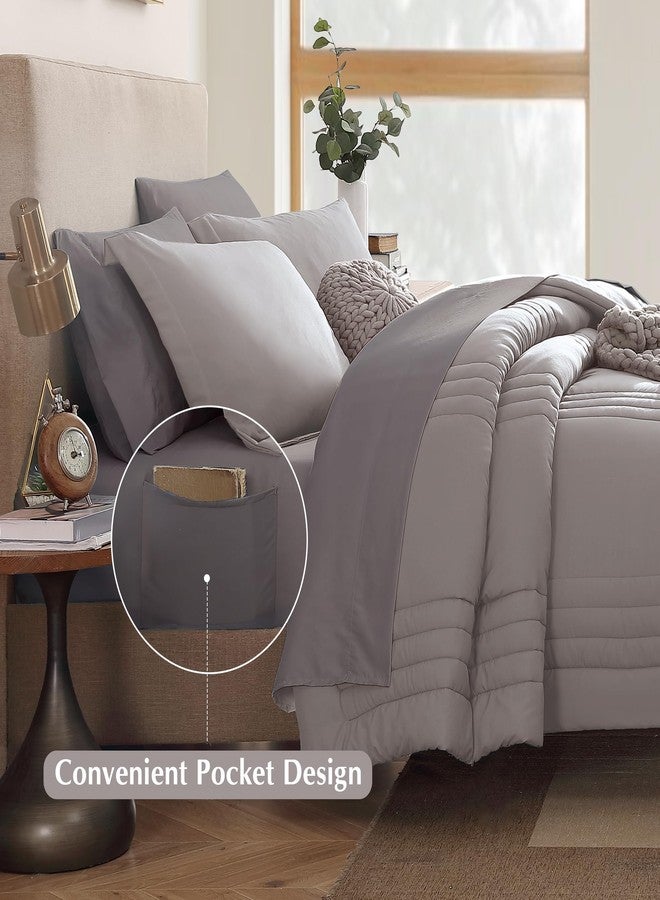 Monbix Full Comforter Set - 7 Pieces Cloud Purple Bed in a Bag Full Size Bedding Sets with Comforters, All Seasons Comforter with Sheets, Pillowcases & Shams - Image 5