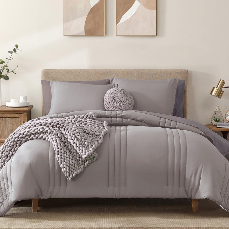 Monbix Full Comforter Set - 7 Pieces Cloud Purple Bed in a Bag Full Size Bedding Sets with Comforters, All Seasons Comforter with Sheets, Pillowcases & Shams - Image 1