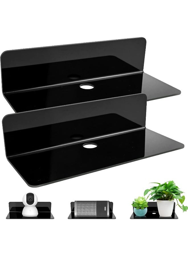 TPGP Black Floating Wall Shelves Set Of 2, Small Self Adhesive Wall Shelf No Drill Display Shelf - Image 1