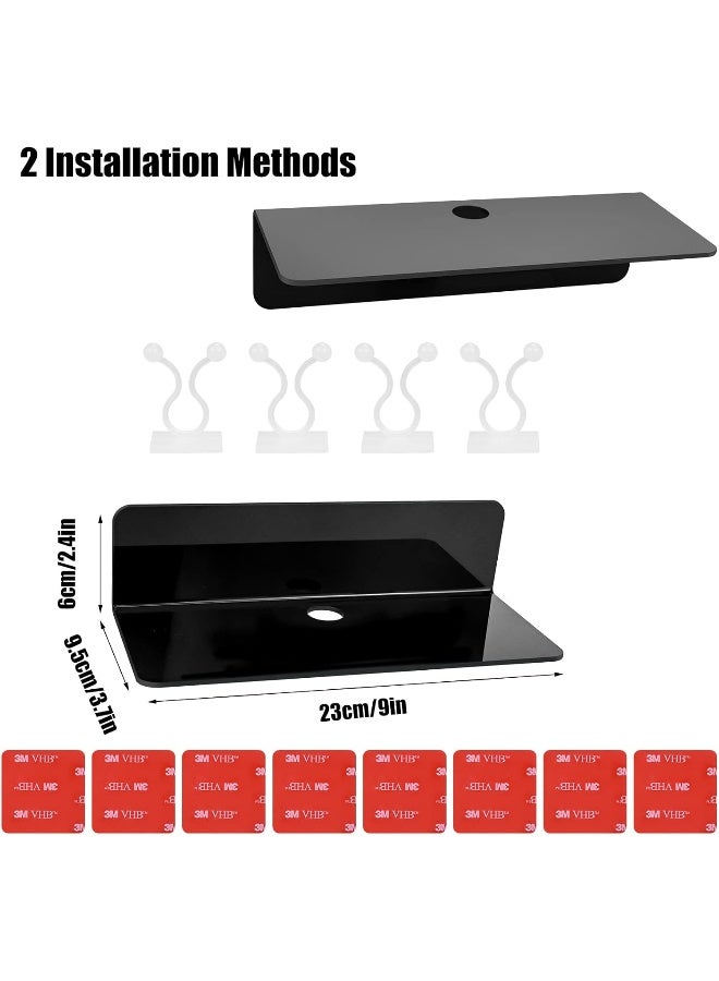 TPGP Black Floating Wall Shelves Set Of 2, Small Self Adhesive Wall Shelf No Drill Display Shelf - Image 2