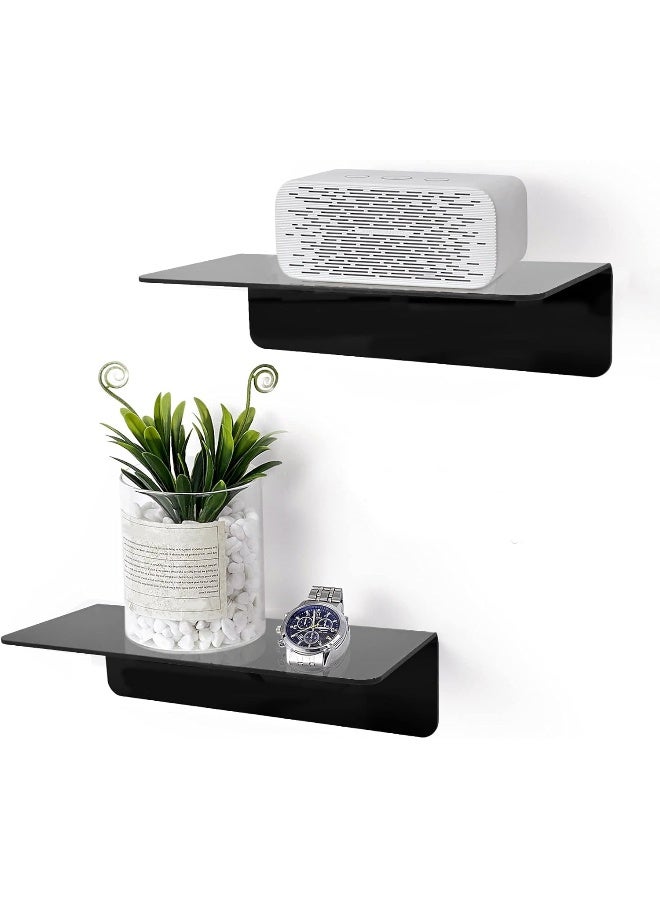 TPGP Black Floating Wall Shelves Set Of 2, Small Self Adhesive Wall Shelf No Drill Display Shelf - Image 3