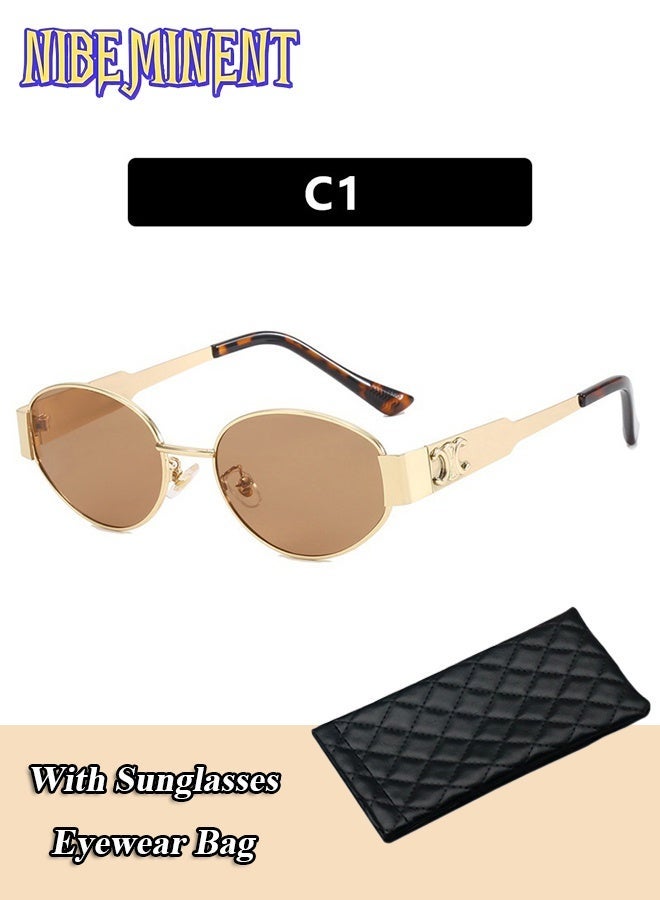 NIBEMINENT Retro Metal Frame Pilot Oval Arc De Triomphe Sunglasses Women Men Vintage Round Sun Glasses Luxury Internet Popular Tiktok Shades UV Protection - Image 1