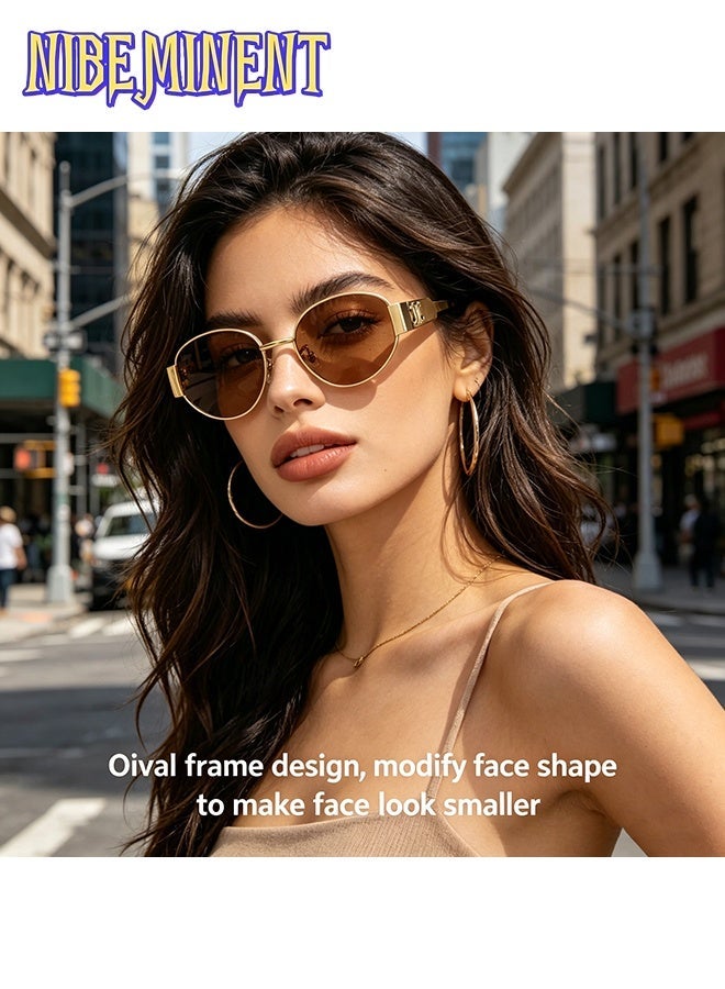 NIBEMINENT Retro Metal Frame Pilot Oval Arc De Triomphe Sunglasses Women Men Vintage Round Sun Glasses Luxury Internet Popular Tiktok Shades UV Protection - Image 2