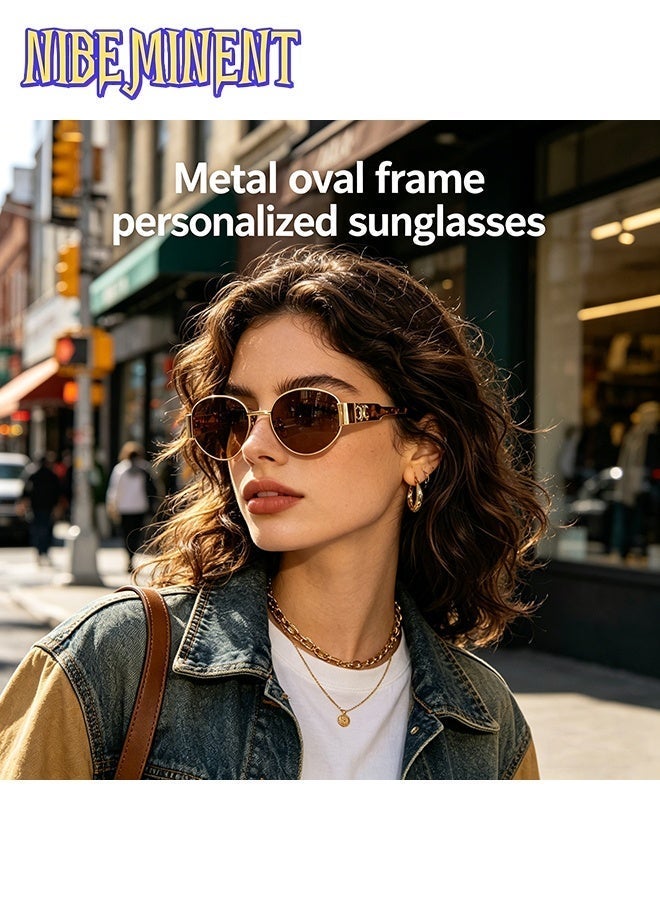 NIBEMINENT Retro Metal Frame Pilot Oval Arc De Triomphe Sunglasses Women Men Vintage Round Sun Glasses Luxury Internet Popular Tiktok Shades UV Protection - Image 3