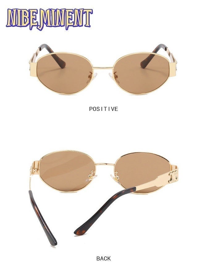 NIBEMINENT Retro Metal Frame Pilot Oval Arc De Triomphe Sunglasses Women Men Vintage Round Sun Glasses Luxury Internet Popular Tiktok Shades UV Protection - Image 4