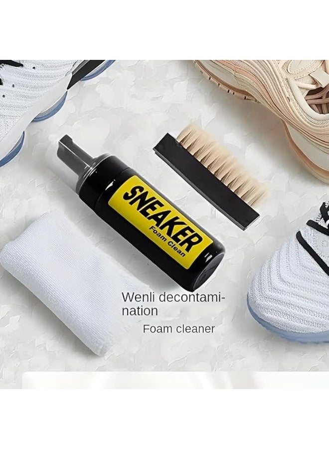 منظف رغوي خالٍ من الماء للأحذية البيضاء والأحذية الرياضية مع فرشاة وفوطة  مجموعة تنظيف الأحذية الكل في واحد لتنظيف مختلف أنواع الأحذية الرياضية والشبكية والبيضاء - Image 4