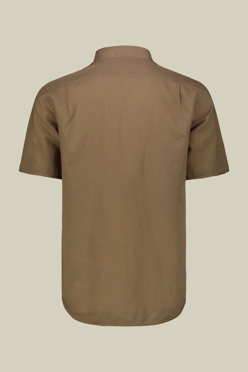 Doppelganger Beige Casual men's shirt with mandarin collar, washed linen and cotton fabric - Beige for Men | Best Price UAE