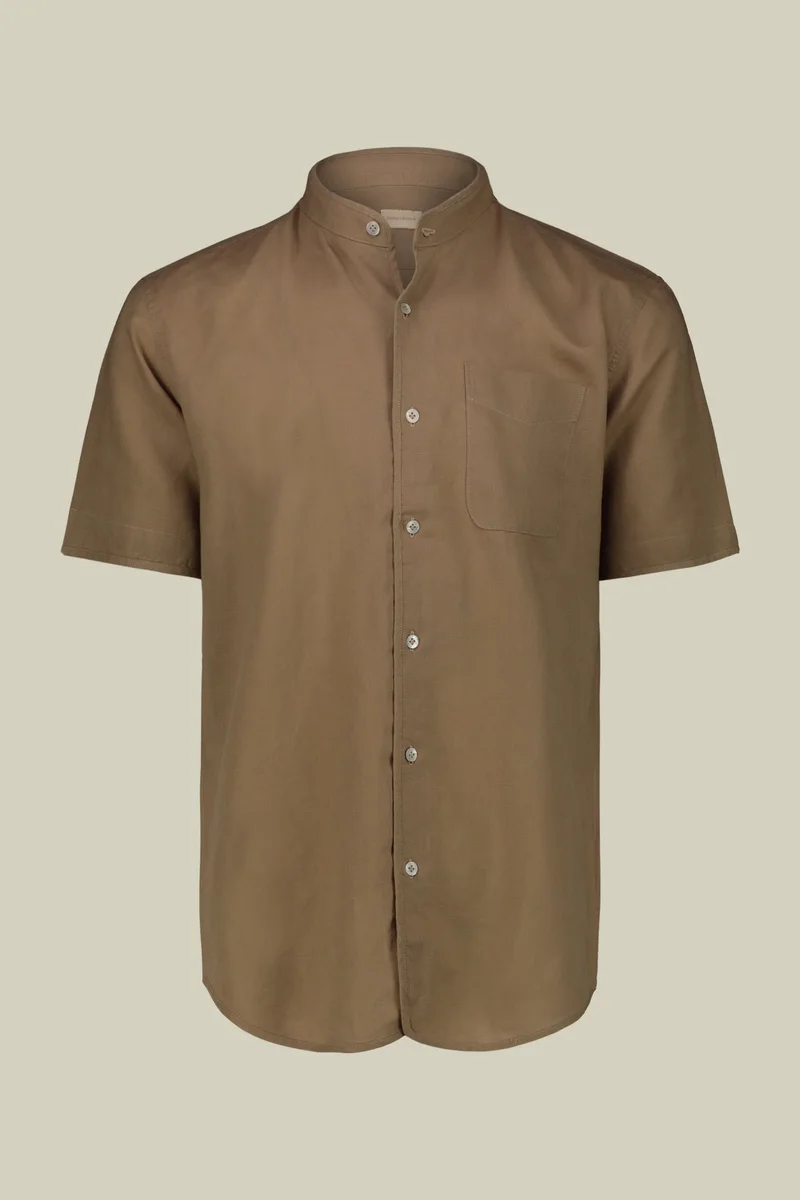 Doppelganger Beige Casual men's shirt with mandarin collar, washed linen and cotton fabric - Beige for Men | Best Price UAE