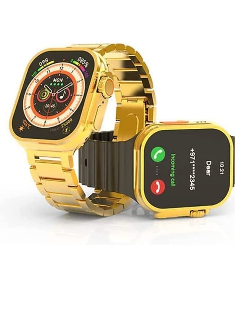 GENNEXT Wireless Charging Bluetooth Calling Smartwatch For Men and Women Golden Edition - Image 1