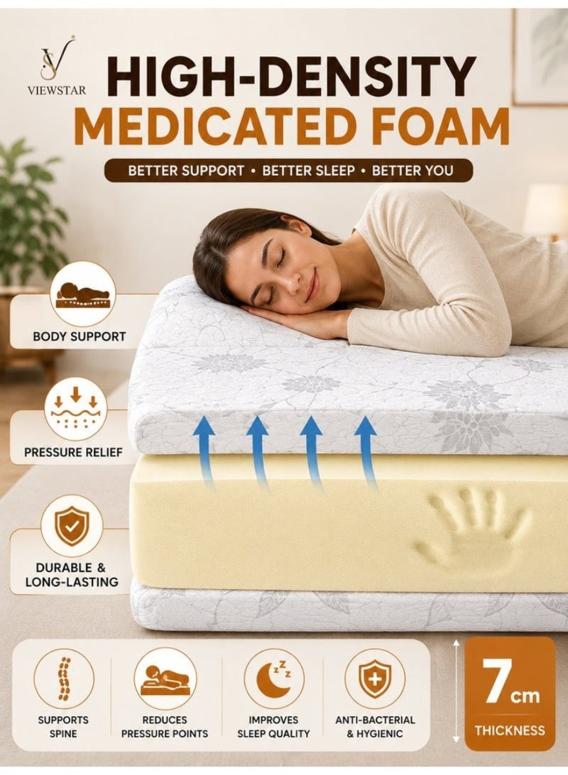 VIEW STAR Viewstar Foldable Mattress 180 × 90 × 7 cm, Tri-Fold Folding Medicated Foam Mattress, Portable Floor Mattress with Washable Satin Cover for Guest Bed, Camping & Travel - Image 3