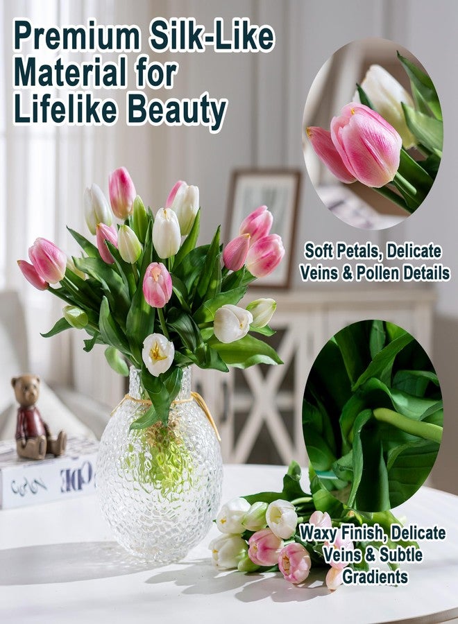 Bailikang 20PCS Fake Tulips Artificial Tulip Silk Flowers Fake PU Bouquet Artificial Flowers Faux Flowers with Gift Box Soft Faux Tulips Bouquets Arrangements for Party Wedding Home - Image 2