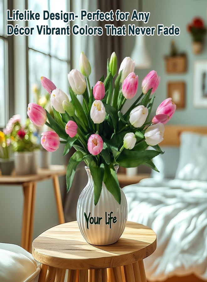 Bailikang 20PCS Fake Tulips Artificial Tulip Silk Flowers Fake PU Bouquet Artificial Flowers Faux Flowers with Gift Box Soft Faux Tulips Bouquets Arrangements for Party Wedding Home - Image 3