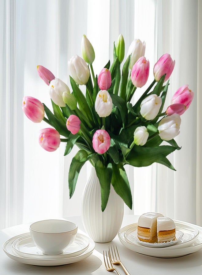 Bailikang 20PCS Fake Tulips Artificial Tulip Silk Flowers Fake PU Bouquet Artificial Flowers Faux Flowers with Gift Box Soft Faux Tulips Bouquets Arrangements for Party Wedding Home - Image 1