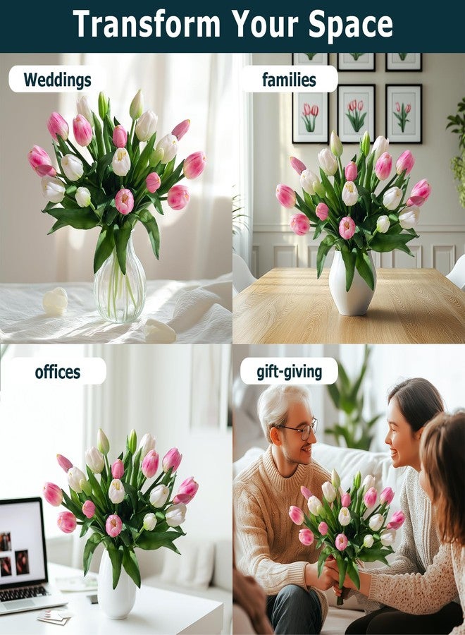 Bailikang 20PCS Fake Tulips Artificial Tulip Silk Flowers Fake PU Bouquet Artificial Flowers Faux Flowers with Gift Box Soft Faux Tulips Bouquets Arrangements for Party Wedding Home - Image 4