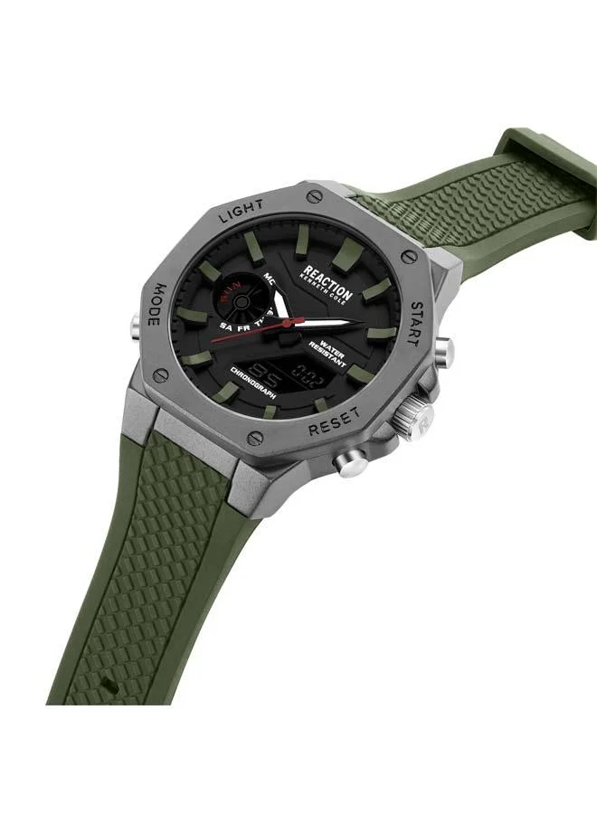 كينيث كول ريأكشن Black Dial Green Silicone Strap Analog-digital Watch for Men, 46mm