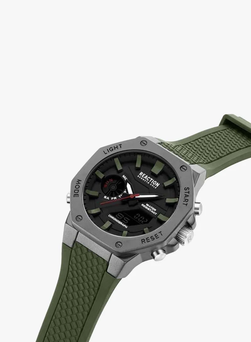 كينيث كول ريأكشن Black Dial Green Silicone Strap Analog-digital Watch for Men, 46mm