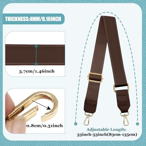PHITUODA Dark Brown Leather Purse Strap Wide Adjustable Shoulder Purse Strap Handbags Replacement Crossbody Straps with Swivel Clasps, 33~55 inch - Image 3